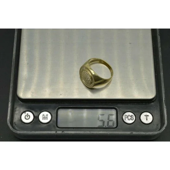 Real Solid 10K Yellow Gold Mens Hip Hop Round Micro Pave CZ Ring ALL Sizes